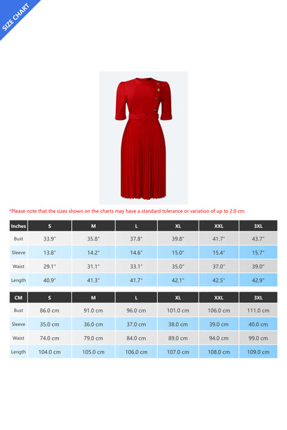 Elegant Half Sleeve O-Neck Solid Midi Dress