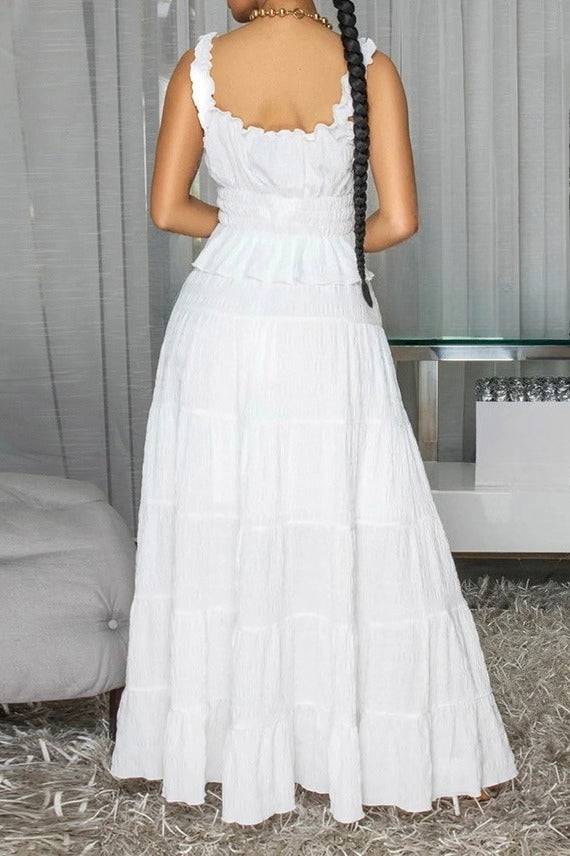 Textured Smocked Top & Tiered Maxi Skirt Set