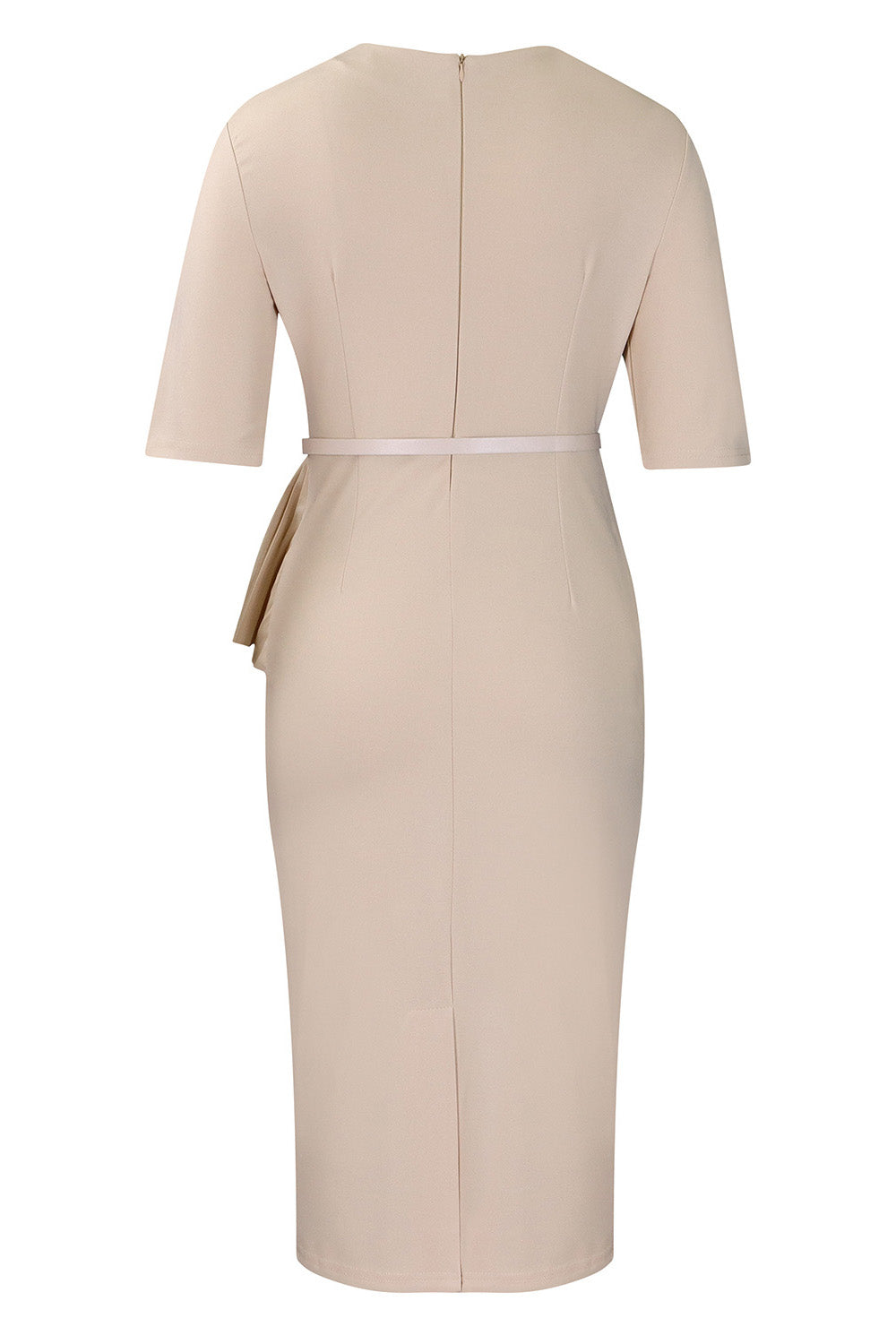 Solid Short Sleeves Knee Length Peplum Dress