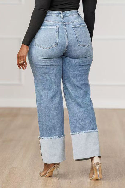 Wide Cuffed Straight Jeans