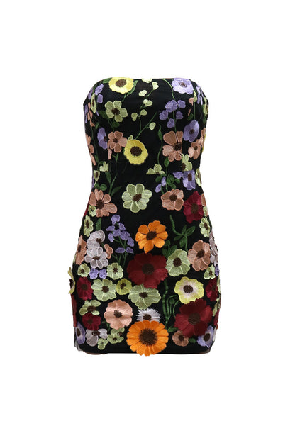 Off Shoulder 3D Embroidery Tube Mini Dresses