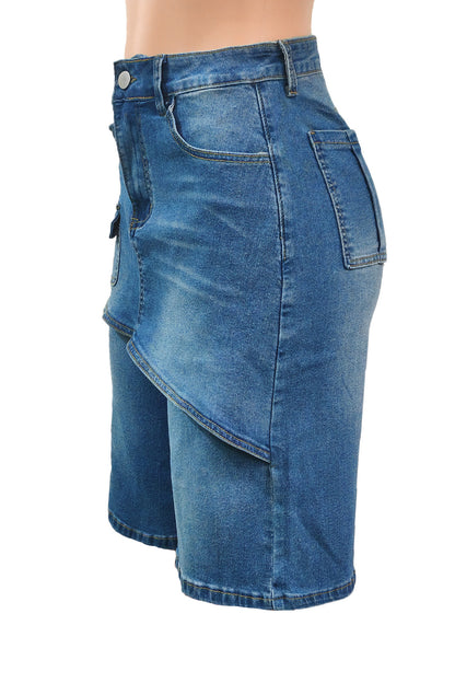 Layered Baggy Denim Skort Shorts