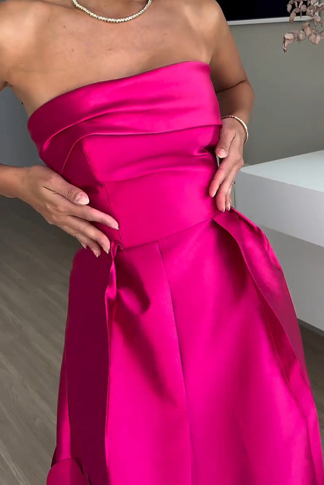 Satin Sequin Strapless High-Waist Party Dress