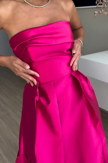 Satin Sequin Strapless High-Waist Party Dress
