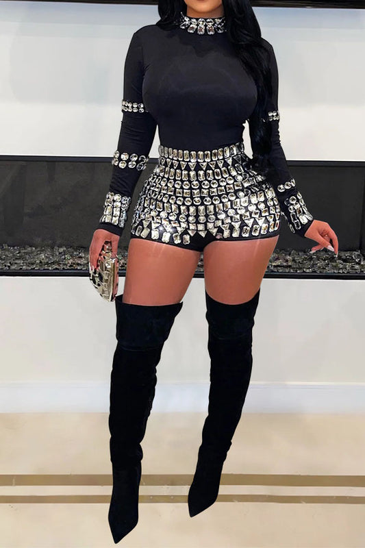 Fashion Rhinestone Slim Romper