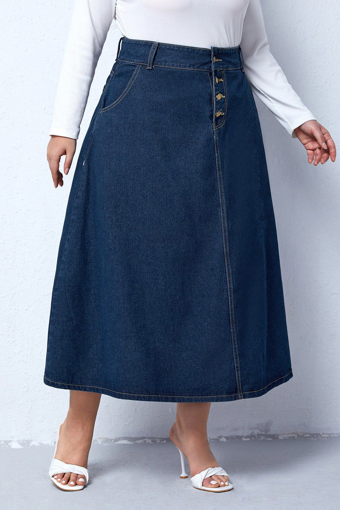 Plus Size Denim Maxi Skirt