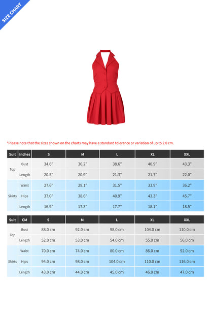 Halter Tuxedo Top & Pleated Skirt Set
