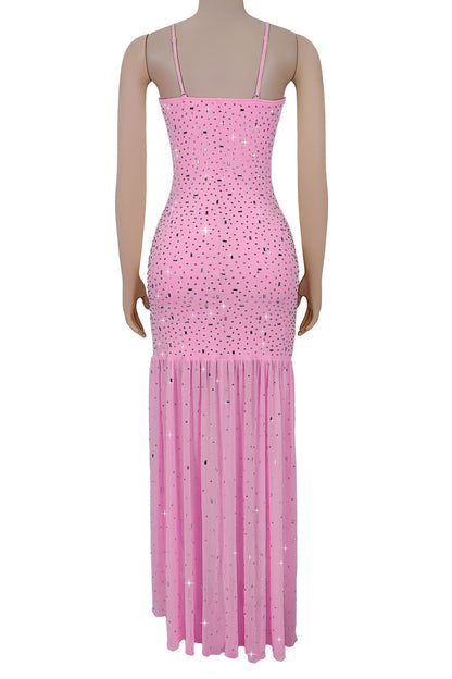 Rhinestone Strap Slit Bodycon Dress
