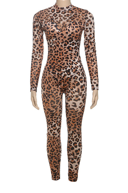 Mesh Leopard Jumpsuit