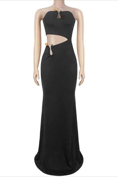 Strapless Hardware Cutout Maxi Dress