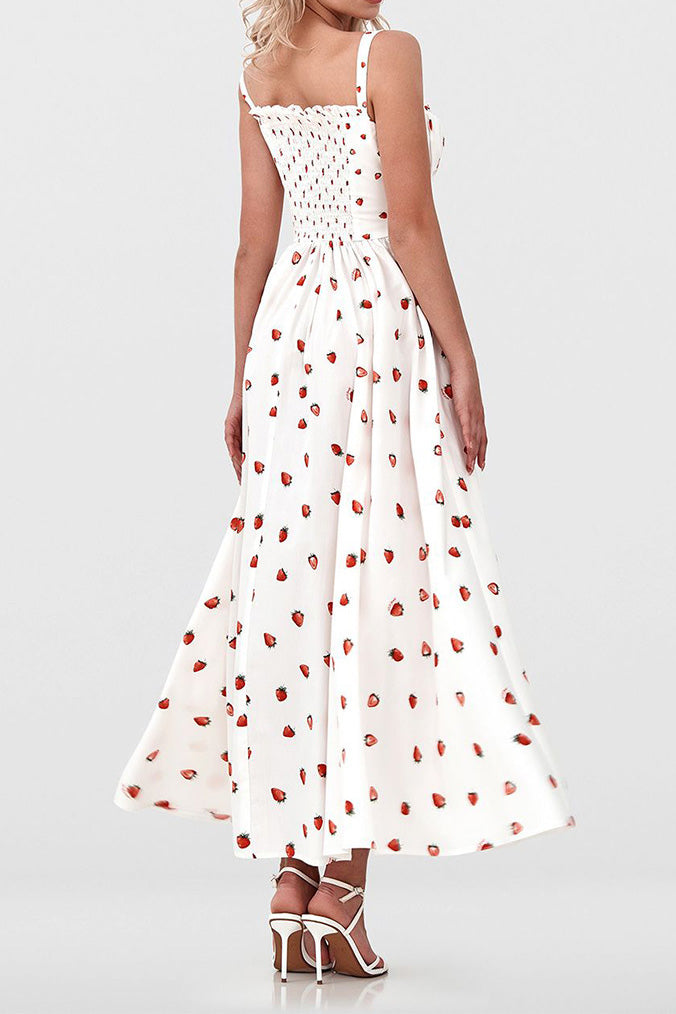 Low-Cut Tie Front High-Waist Split Floral Dress