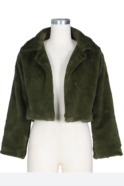 Faux Leather Lapel Short Jacket