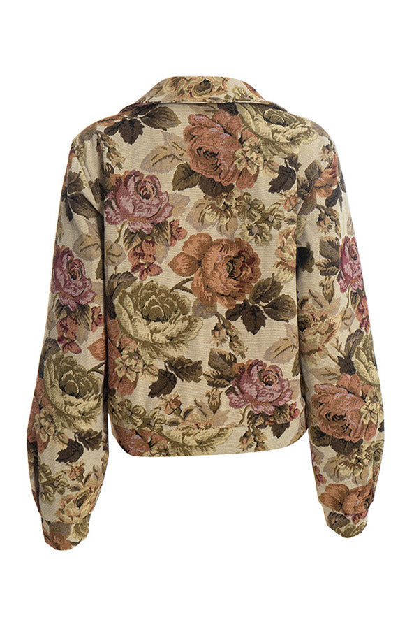 Floral Jacquard Zip-Front Collared Jacket
