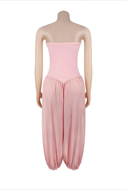 Strapless Sweetheart Pleated Balloon Jumpsuit
