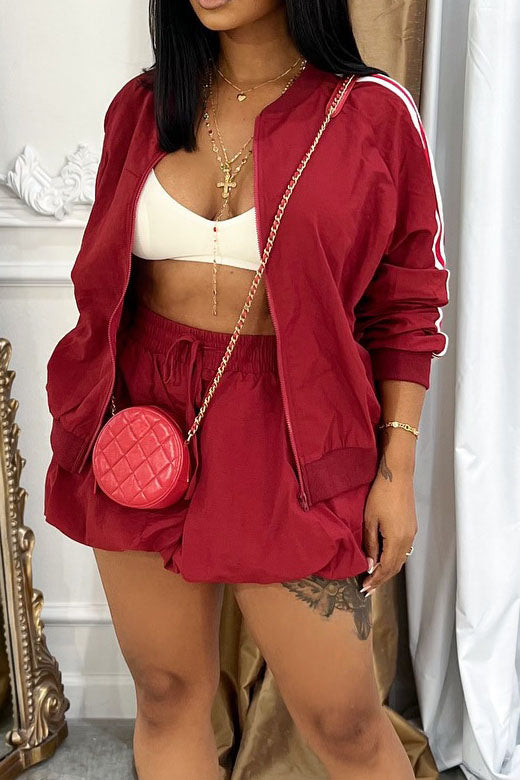Side Stripe Jacket Bubble Skirt Set