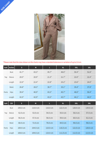 Casual Big Collar Ruched Sleeve Top & Pants Set