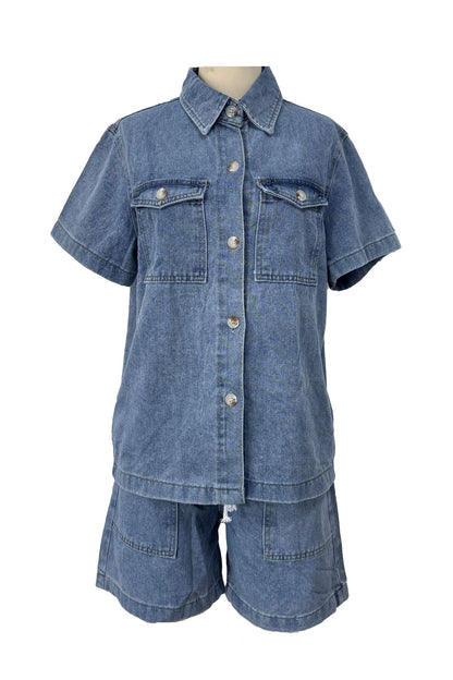 Vintage Elastic Waist Loose Denim Set