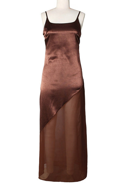 Asymmetrical Satin Sheer Maxi Dress