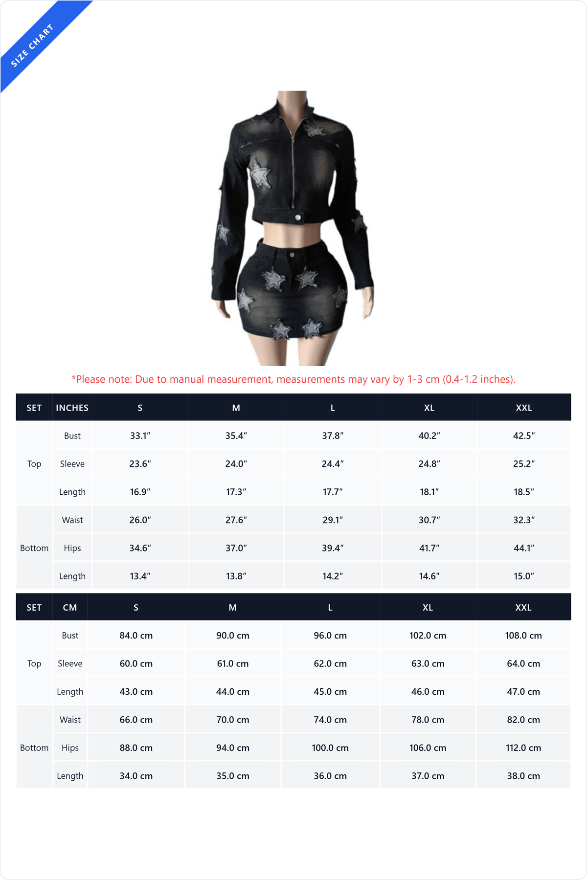 Star Patch Denim Skirt Set
