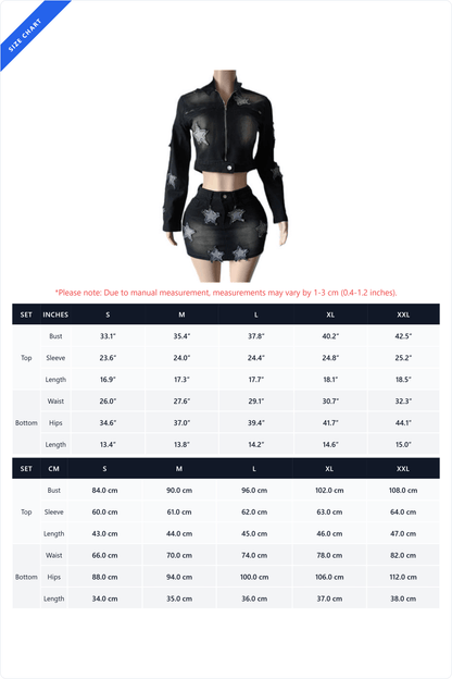 Star Patch Denim Skirt Set