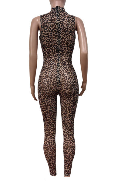 Sheer Mesh Leopard Jumpsuit