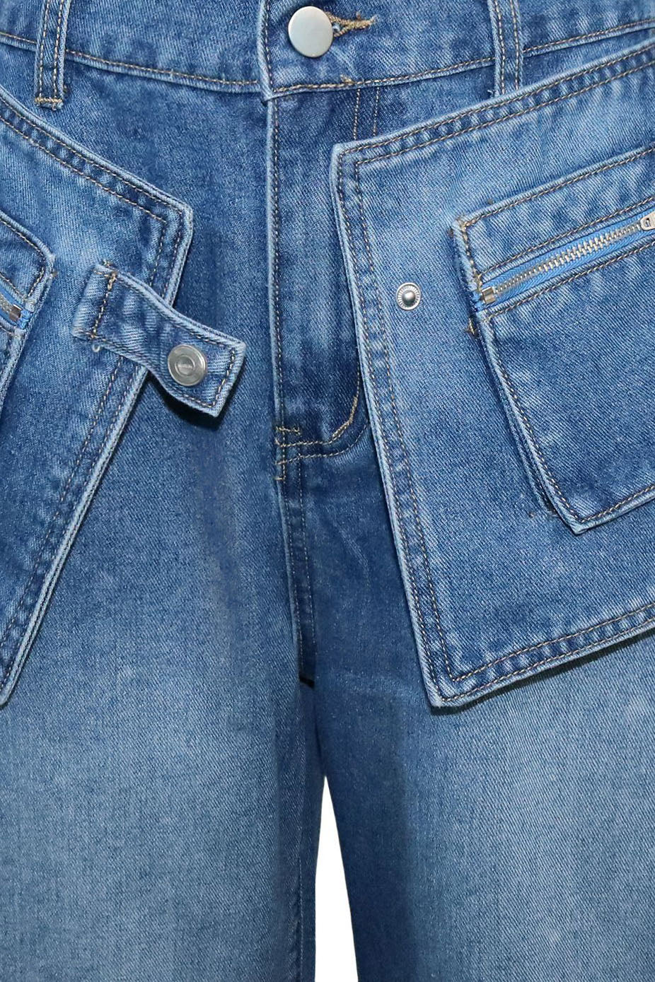 Deconstructed Wide Leg Denim Pants