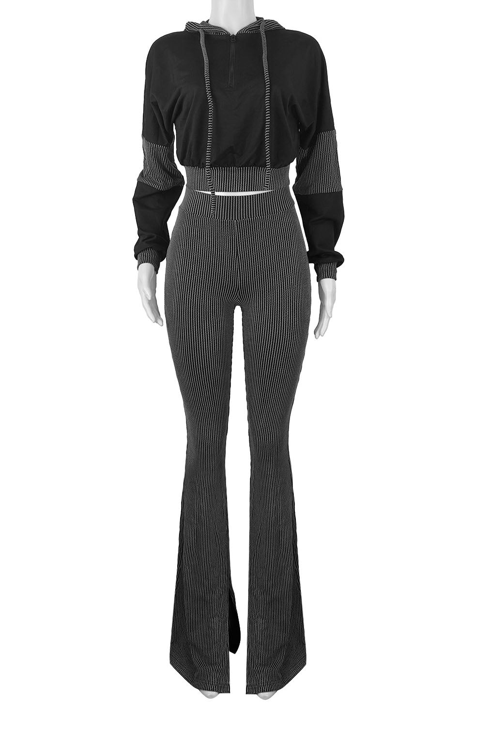 Textured Hooded Top & Flared Pants Set