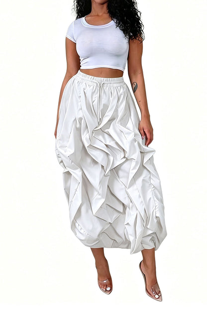 Cascading Ruffle Midi Skirt