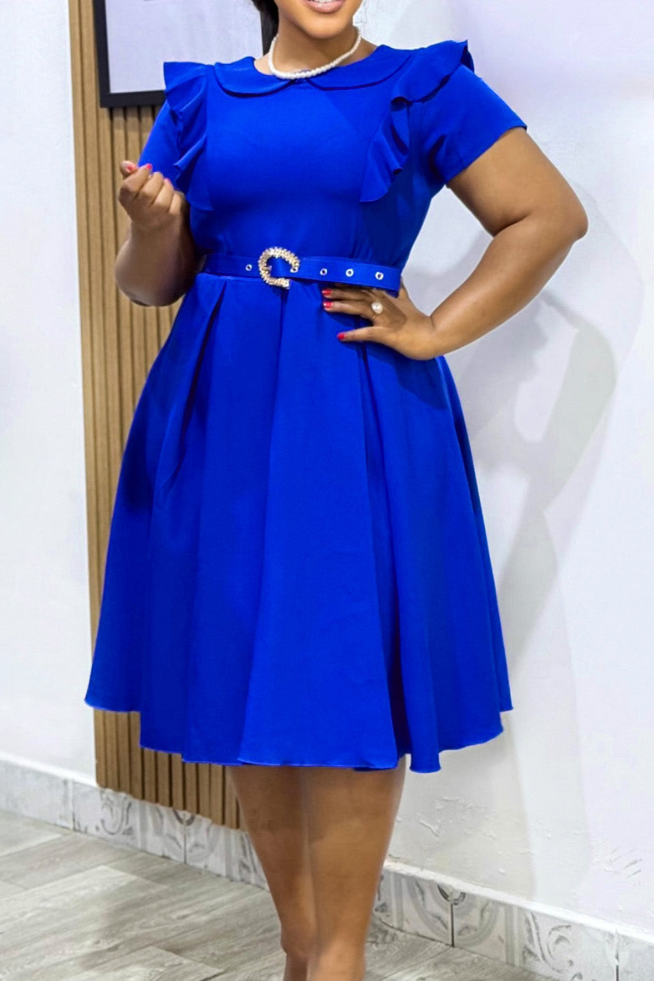 Solid Color Puff Sleeve Babydoll Flare Dress