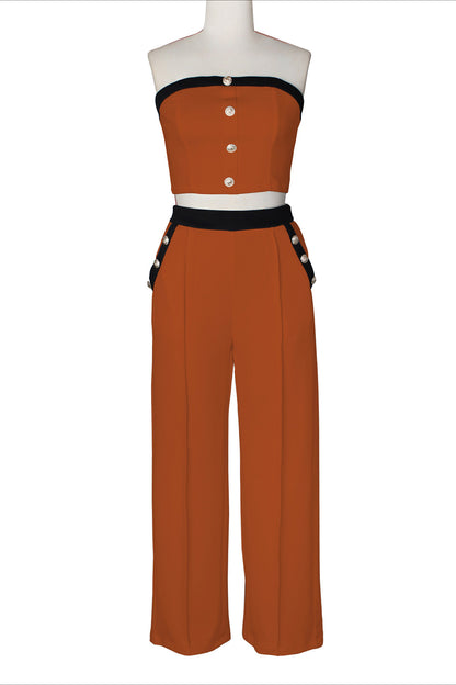Wide-Leg Pant Suit with Wrap Detail Top