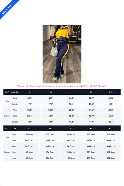 Colorblock Cropped Polo & Flare Pants Set