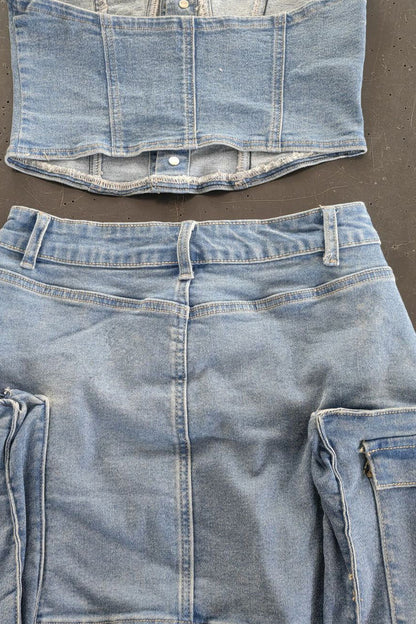 Denim Cargo Skirt Set