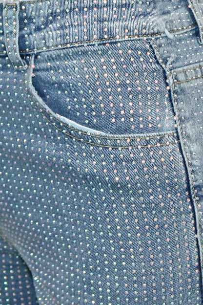 Rhinestone Straight-Leg Denim Jeans