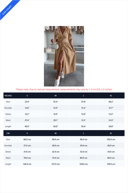 V-Neck Button-Front A-Line Denim Midi Dress