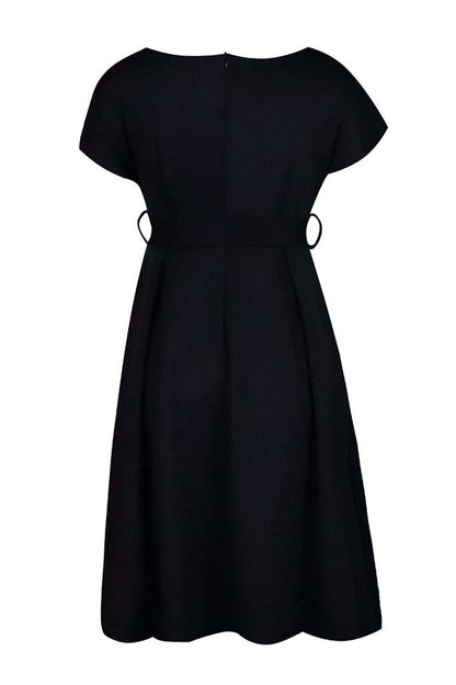 Solid Color Belted Bow Tie Waist Dress