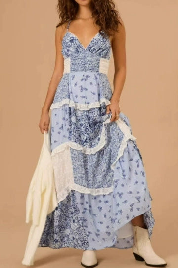 Elegant Patchwork Floral Maxi Dress