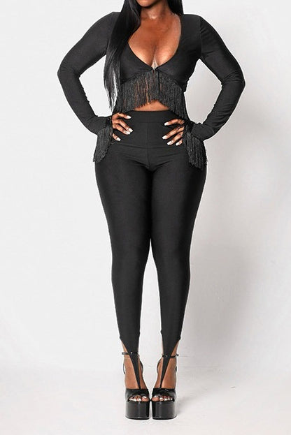 Fringe Crop Top & Stirrup Leggings Set