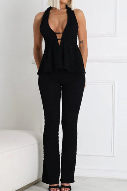 Tie-Up Backless Halter with Long Pants Sets