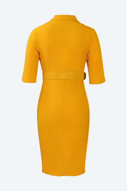 Solid Color Button Lapel Tight Dress