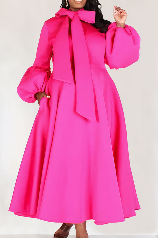 Bubble Puff Sleeve Bow Tie Maxi Dress