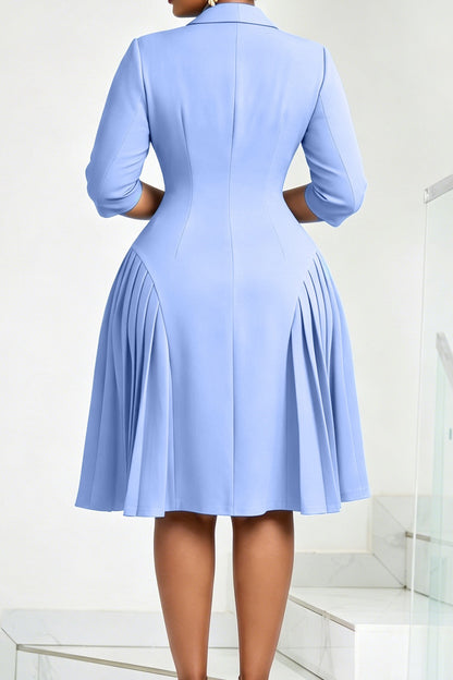Pleated Button Front Blazer Midi Dress