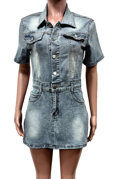 Short Dress Stretchy Ladies Denim Summer Dress