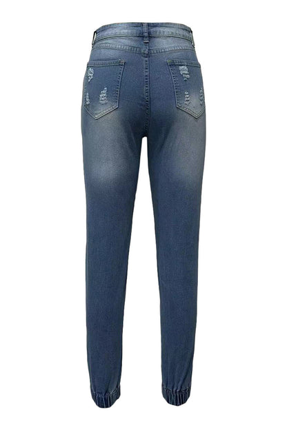 Letter Print Ripped Jeans