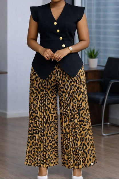 Pleated Wide Leg Pants & Asymmetric Top 2-Piece Set