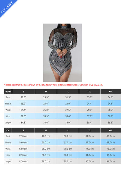 Rhinestone Embellished Sheer Mesh Mini Dress
