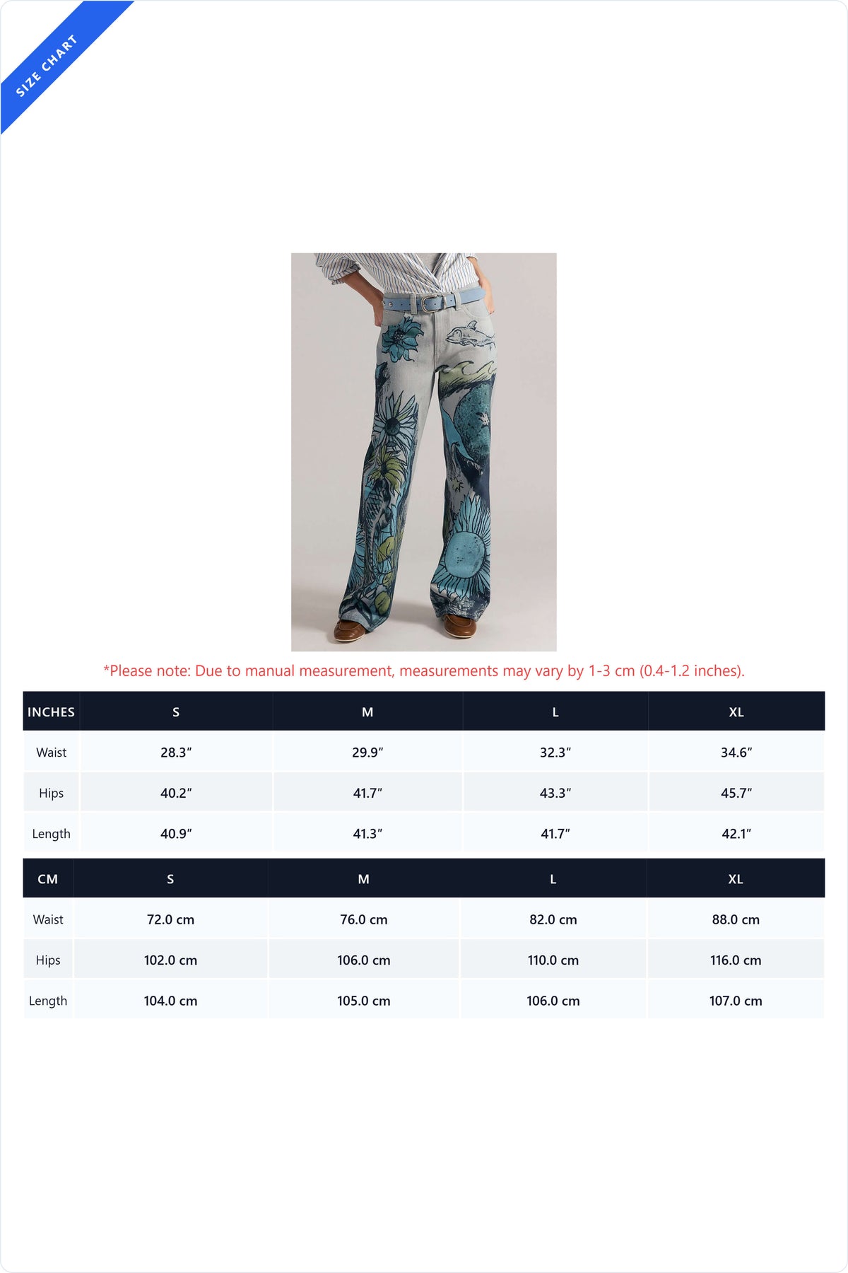 High-Waisted Statement Print Wide Leg Jeans