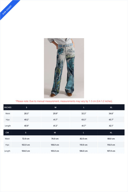 High-Waisted Statement Print Wide Leg Jeans
