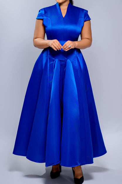 Pleated Cap Sleeve Maxi Dress