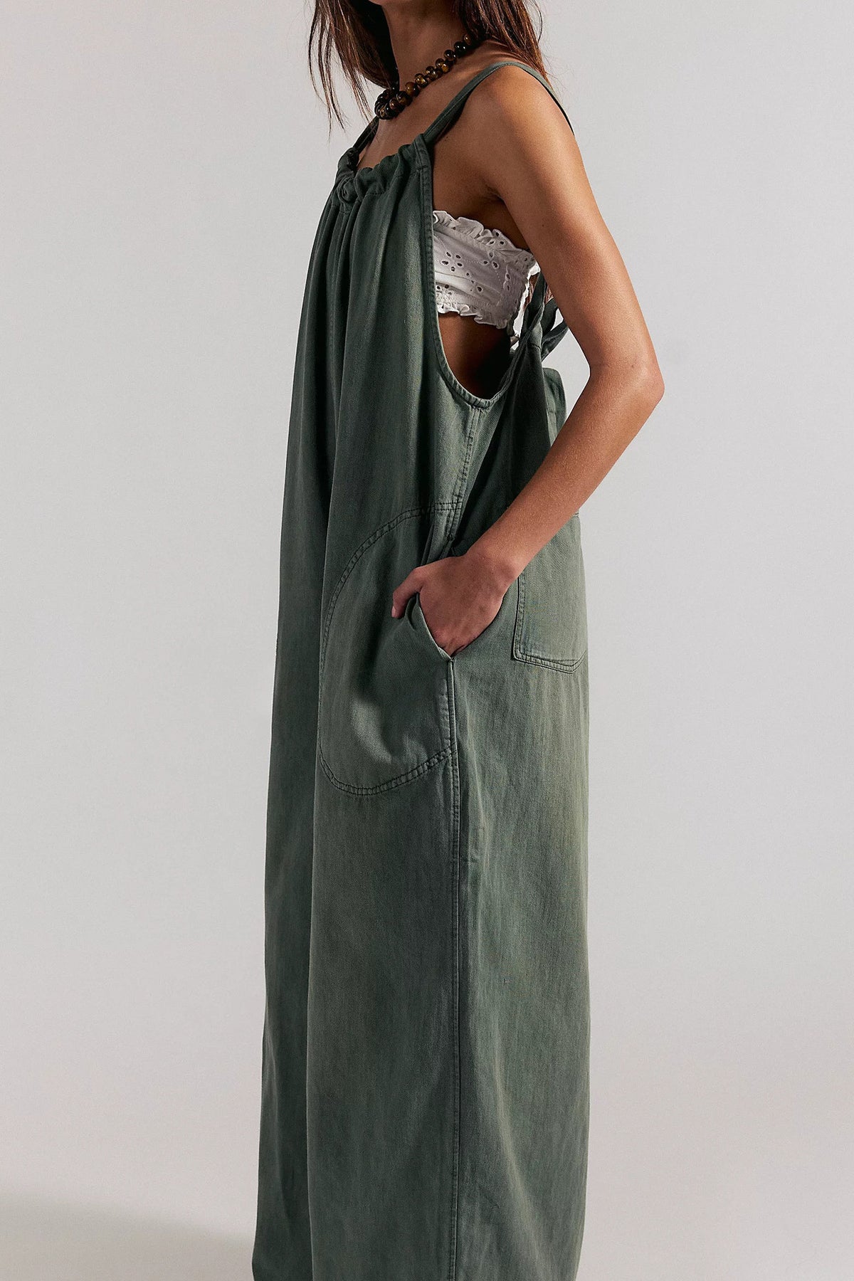 Slouchy Tie-Back Wide Leg Denim Jumpsuit