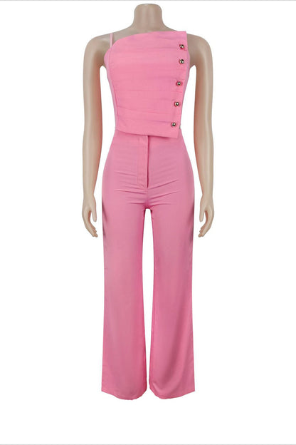 Asymmetrical Button Cami Pant Set